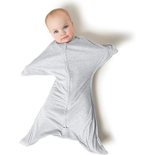 SleepingBaby Zipadee-Zip Transition Swaddle - Cozy Baby Swaddling Blanket with Zipper Convenience - Roomy Wearable Blanket for Easy Diaper Changes - 4-8 Month - Recharge Silver Heather