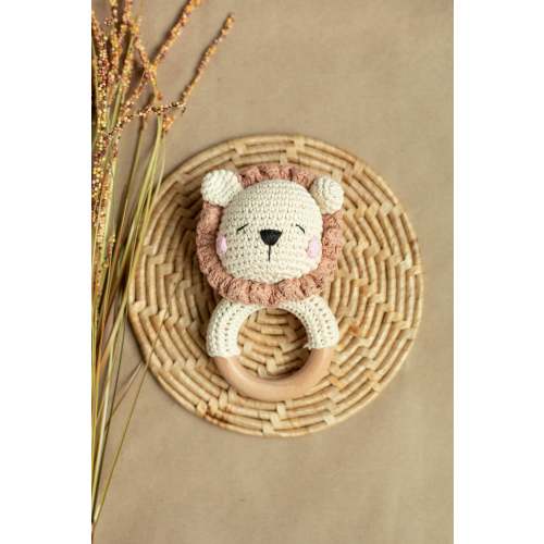 Baby Gift / Crochet Lion Baby Gift Personalized / Baby Rattle / Baby Gift / Handmade / Sensory Toy/ Wood Baby Rattle