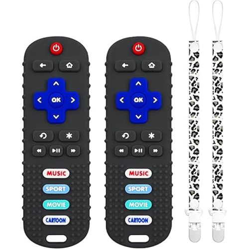 2 Pack Shape Teether for Baby - Baby Teether Remote Control, Silicone Teething Toy