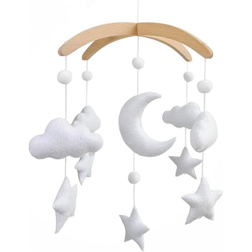 Baby Crib Mobile (Moon, Cloud, & Stars) - Nursery Decor Ceiling Mobile for Boys & Girls (Foldable)