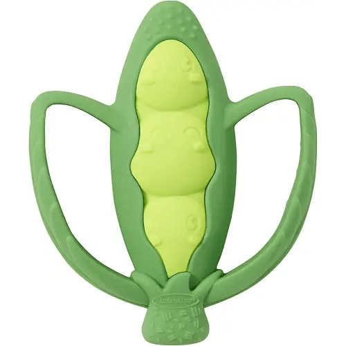 Infantino Lil' Nibbles Textured Silicone Teether -Sensory Exploration and Teething Relief with Easy to Hold Handles, Green Pea Pod