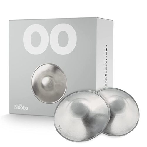 Love Noobs Silver Nursing Cups, Soothing Nipple Shields for Nursing Newborn Babies, Nickel-Free, Pure Silver Nipple Shield, Silver Nipple Covers Breastfeeding Essential with Pouch, Regular, 1 Pack