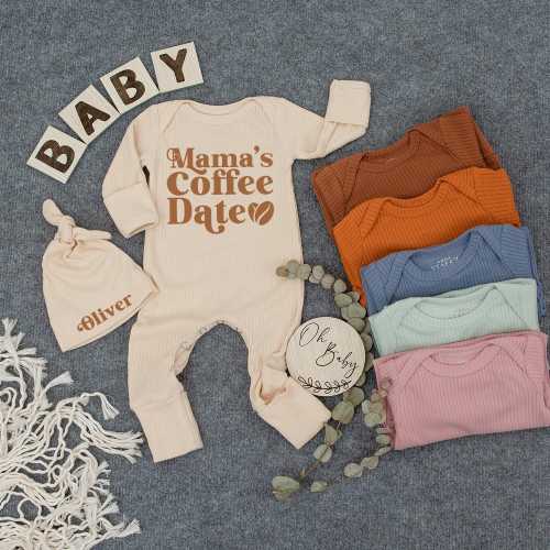 Custom Baby Bodysuit and hat, Mama’s Coffee Date shirt, Baby Girl and Boy Newborn Outfit, Pregnancy Announcement, Baby Shower gift, trendy