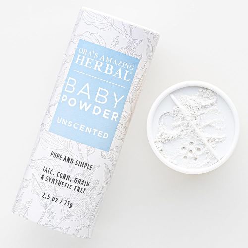 Unscented Talc-Free Baby Powder, No Cornstarch, Talc, Synthetic Fragrance Free, Made with Arrowroot, Clay and Plantain Leaf, Ora’s Amazing Herbal