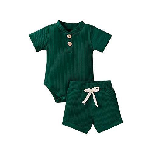Newborn Baby Boy Girl Clothes 3 6 9 12 18 Months Ribbed Knit Short Sleeve Romper Shorts Set Infant Summer Outfits