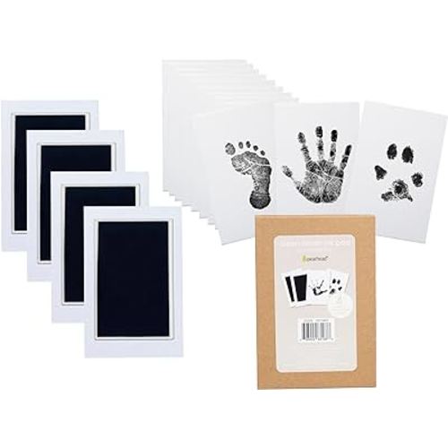 Pearhead Clean-Touch Ink Pad Kit, Mess-Free Inkless Handprint and Footprint Pad with Impression Cards, Suitable for Babies and Pets, Perfect Keepsake for Newborns and Small Animals, Pack of 4