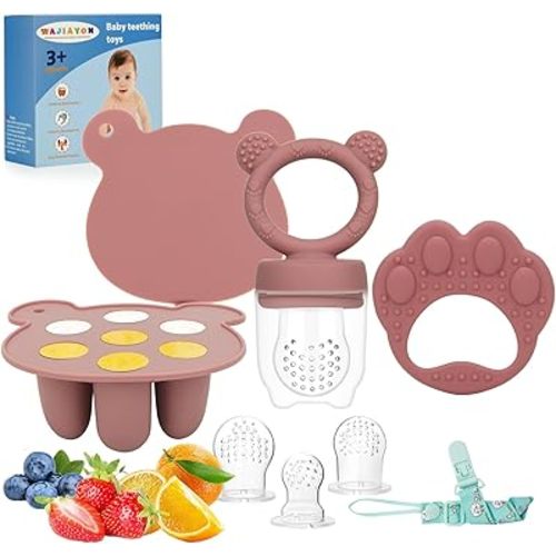 WAJIAYON Baby Breastmilk Popsicle Molds & Baby Fruit Feeder (3 Pack), Baby Food Freezer Tray Storage Containers, Silicone Teething Pacifier Feeder and Teether for Babies(Daisy)