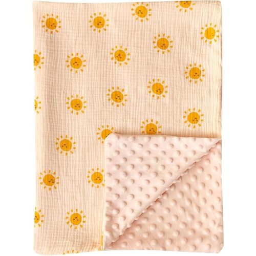 Lotus Karen Baby Blankets for Boys Girls-Soft Nursery Minky Blankets with Sun Cotton Front and Dotted Fleece Backing-Printed Bed Throws Newborn 30 x 40 Inch