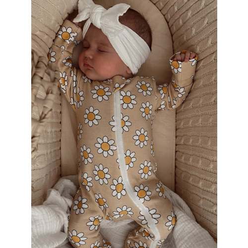 Daisy Pop Biscotti / Organic 2-Way Zip Romper