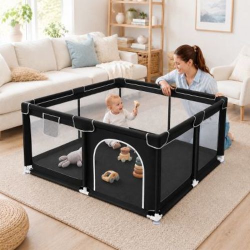 Kmaier Baby Playpen,Large Indoor and Outdoor Play Yards,360° Visibility,For Toddler-(Black)