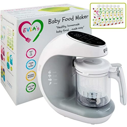 Baby Food Maker | Baby Food Processor Blender Grinder Steamer | Cooks & Blends Healthy Homemade Baby Food in Minutes | Self Cleans | Touch Screen Control | 6 Reusable Food Pouches - White
