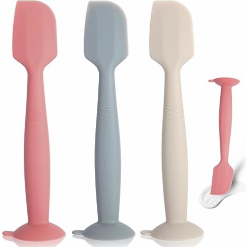 Butt Paste Spatula Diaper Spatula 3 Pack Baby Diaper Cream Spatula Soft Silicone Diaper Paste Spatula,Diaper Cream Applicator Butt Paste Spatula with Suction Base Full Size(Gray+Off-white+Red)
