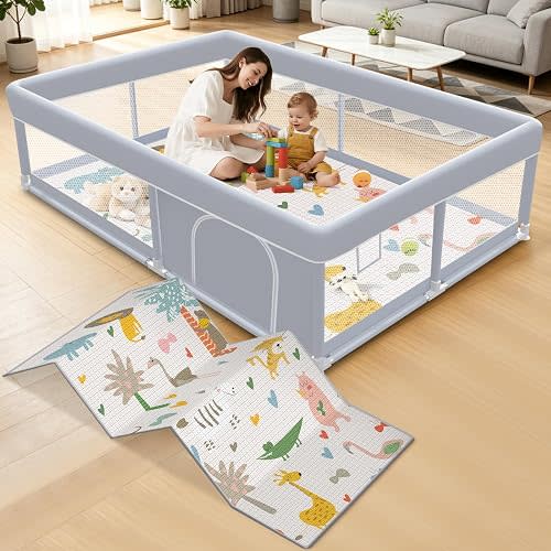 XVISHX Baby Playpen with Mat, 65 x 50 Inch Play Pen Playards, Playpen for Babies and Toddlers, Baby Playard for Indoor & Outdoor Active Center Game Fence, Skin-Friendly Fabric and Soft Breathable Mesh