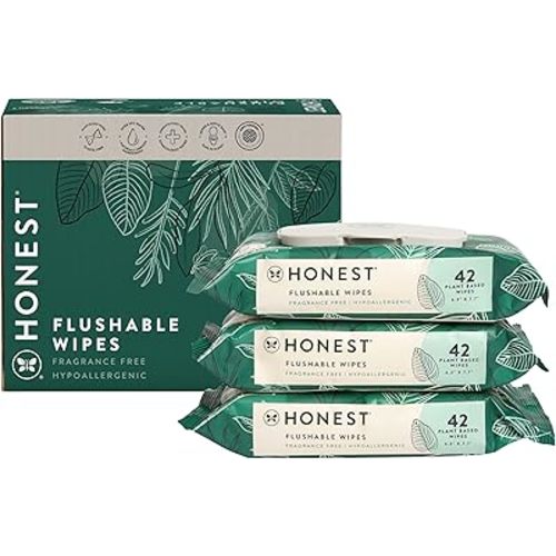 The Honest Company Plant-Based Flushable Wipes | 99% Water, Hypoallergenic, EWG Verified, Safe to Flush | Fragrance Free, 126 Count