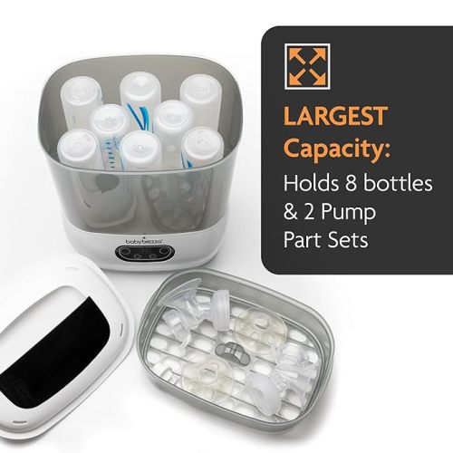 Baby Brezza Bottle Sterilizer and Dryer Advanced – Electric Steam Sterilization Machine Universal Sterilizing for All Bottles: Plastic + Glass Pacifiers Breast Pump Parts - HEPA Filtration - White
