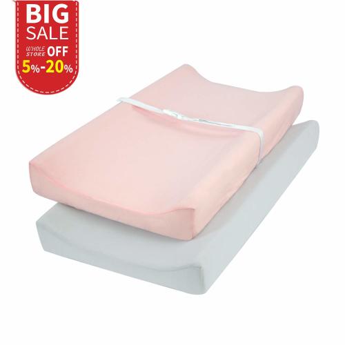 TILLYOU Jersey Knit Ultra Soft Changing Pad Cover Set-Cradle Sheet Unisex Change Table Sheets for Baby Girls and Boys-32" x 16"- Comfortable Cozy Hypoallergenic-2 Pack Peachy Pink & Lt Gray