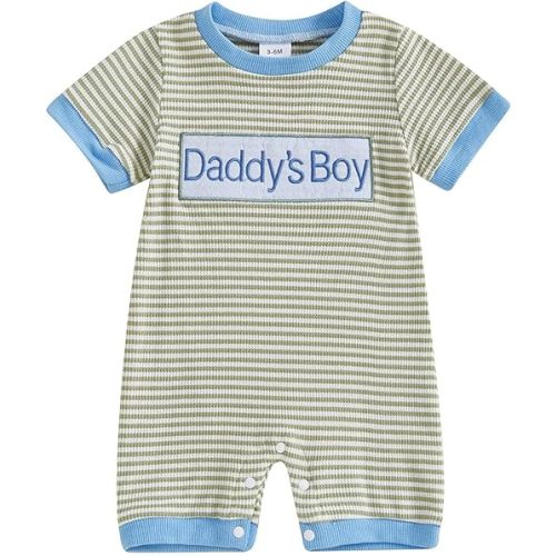 Baby Boys Rompers Summer Newborn Boy Waffle Short Sleeve Bodysuits Shirt Stripe Jumpsuit One Piece Outfit