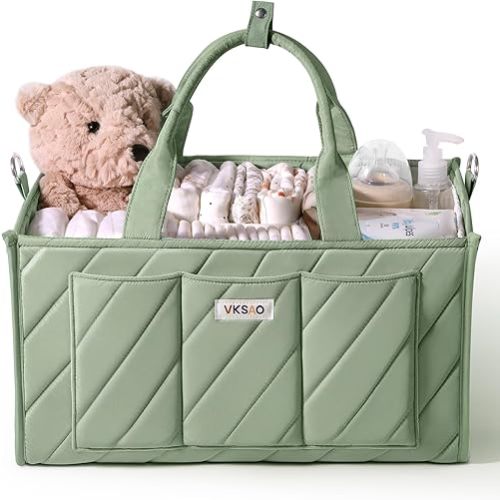 Baby Diaper Caddy - Nursery Storage Bin and Car Organizer for Diapers and Baby Wipes, Multi-Functional Organizer Baby Essentials, Baby Shower Gifts Basket