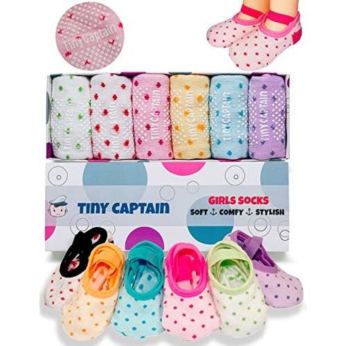 Tiny Captain Baby Toddler Girls Grip Socks Anti Slip w/Strap Socks Girl 0-7 Years Old Gift Set Age 1-7 Socks With Grippers