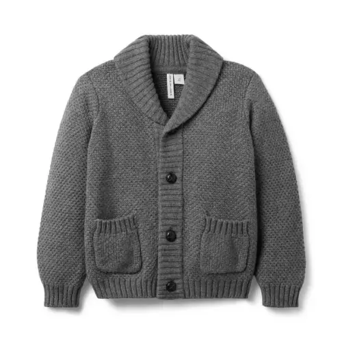 Boy Charcoal Heather Textured Shawl Collar Cardigan by Janie and Jack
