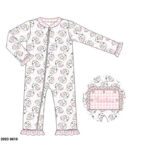 RTS: Pink & Blue Santa Pjs- Girls 1pc Knit Pjs (No Monogram)