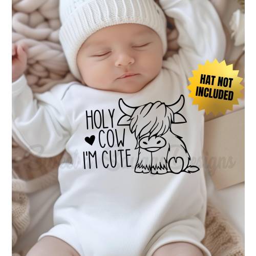 Holy Cow I'm cute Onesie®, Baby shower gift, Highland cow, Gender neutral baby bodysuit, Cow shirt, Unisex onesies®, Farm animal baby Onsie®