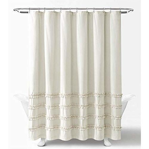 Lush Decor Vintage Stripe Yarn Dyed Cotton Shower Curtain, 72" x 72", Neutral