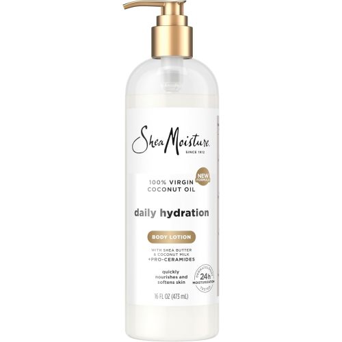 SheaMoisture Daily Hydration Body Lotion with 100% Virgin Coconut Oil, Shea Butter, Coconut Milk and Pro-Ceramides, Quickly Nourish & Soften Skin, 24H Moisturizing 16 oz