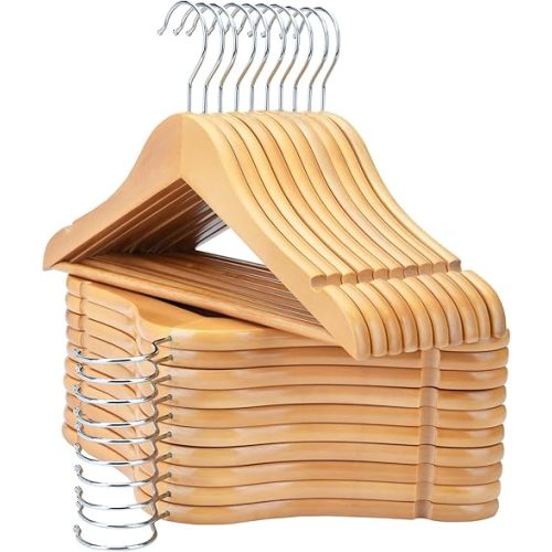 FairyHaus Kids Hangers 20 Pack 12.8 Inch, Natural Wooden Baby Hangers for Closet, Anti-Rust 360° Swivel Hook, Notches & Smooth Finish, Durable and Strong Childrens Hangers for Clothes