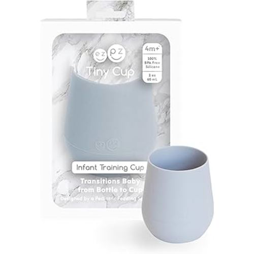ezpz Tiny Cup (Pewter) - 100% Silicone Training Cup for Infants - 4 months + - Designed by a Pediatric Feeding Specialist - Baby-led Weaning Essentials & Baby Gifts