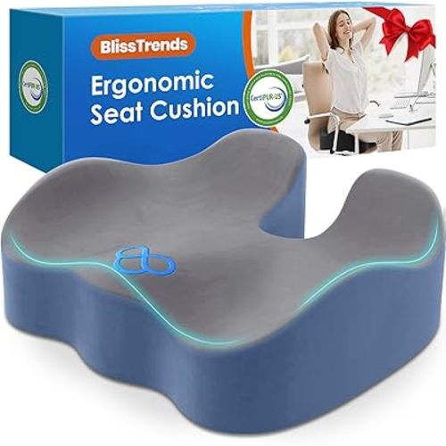 BlissTrends Seat Cushion with Velvet Cover, Thick Memory Foam Cushions for Office Chair, Car Seat, Airplane, Relieving Pressure Tailbone Sciatica Back Pain for Long Sitting, Car Drivers 4.7in Black