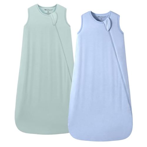 Mosebears Unisex Baby Sleep Sack 1.0 TOG, Supersoft Rayon Made from Bamboo Wearable Blanket with 2-Way Zipper (Sage&Blue,0-6 Months)