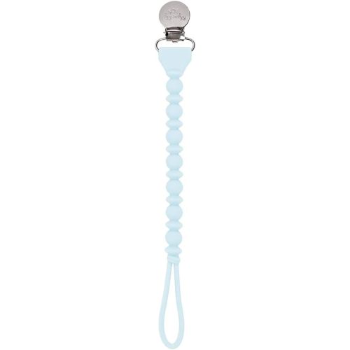 Itzy Ritzy Silicone Pacifier Clip; 100% Food Grade Silicone Pacifier Strap with Clip Keeps Pacifiers, Teethers & Small Toys in Place; Features One-Piece Design & Silicone Cord (Sky)