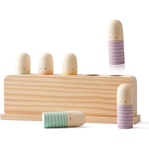 Pop Up Toy Multicolor Puppets | Wooden Color Sorting | STEM Montessori Color Matching Toys | Preschool Learning Educational Toys Gifts for Kids Boys Girls Ages for 3+ Years (Neutral Colours)