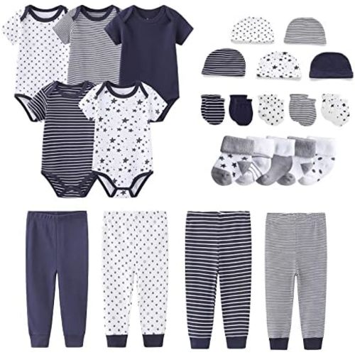Newborn Layette Gift Set Bodysuits Pants for Baby Girl and Boy 24 Piece 100% Cotton Essentials and Accessories