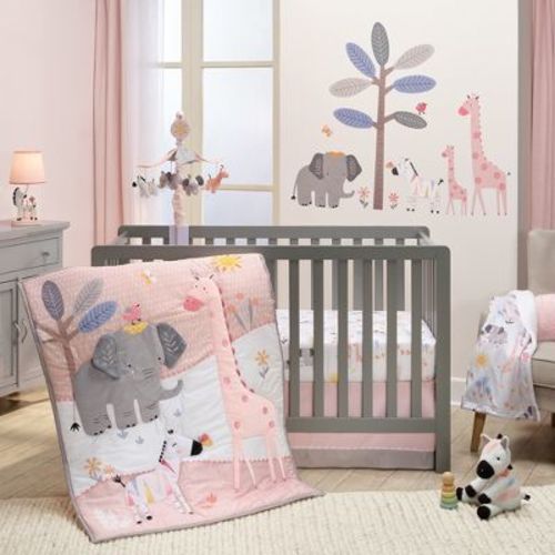 Lambs & Ivy Jazzy Jungle 3-piece Safari Animals Pink Baby Crib Bedding Set