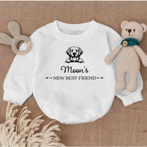 New Best Friend Bubble Romper, Custom Baby Bodysuit, Baby Shower Gift, Cute Kid Gift, Personalized Dog Name Dog Lover Gift BR7225