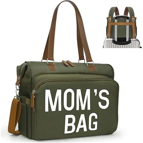 Mom‘s Diaper Bag 4 in 1 Diaper Baby Tote, Hospital Bag for Labor & Delivery, Large Waterproof Baby Travel Weekender with 3 Insulated Pockets,Olive Green