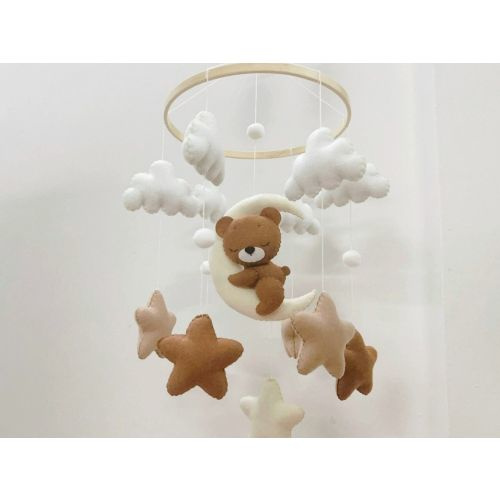 Baby mobile, bear on the moon nursery mobile, Bear baby mobile, Sleeping bear, baby shower, baby nursery, baby room decor, babyshower