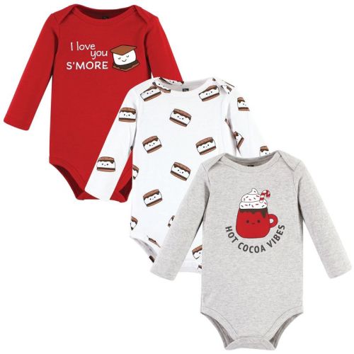 Hudson Baby Cotton Long-Sleeve Bodysuits, Hot Cocoa Vibes, 0-3 Months