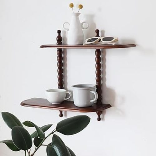 FRIADE 2-Tier Wall Mounted Floating Shelf with Two Roman Column,Decorative Display Shelf for Entrance,Bathroom, Bedroom, Living Room, Kitchen,Office (Dark Brown)