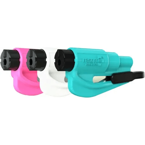 resqme Family Pack of 3 The Original Emergency Keychain Car Escape Tool, 2-in-1 Seatbelt Cutter and Window Breaker, Made in USA, Pink, White, Teal - Compact Emergency Hammer