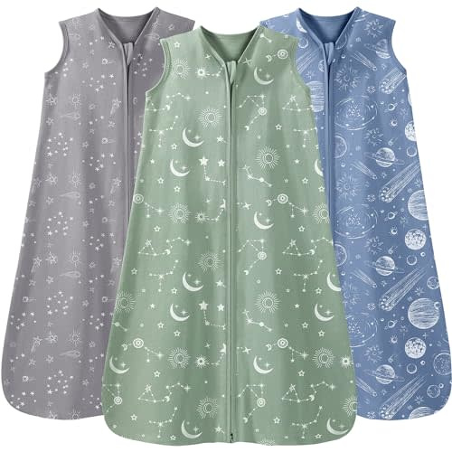 Unnivoll Baby Sleep Sack 6-12 Months 3 Pack 100% Cotton Lightweight 0.5 TOG Wearable Blanket Baby Sleep Bag with 2-Way Zipper for Newborn Infant