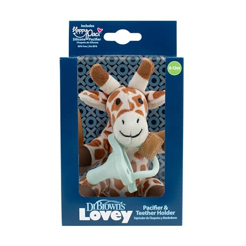 Dr. Brown's Baby Lovey Pacifier & Teether Holder, 0-12m, Giraffe with Light Green HappyPaci, 100% Silicone, 0-6 m (Packaging May Vary)
