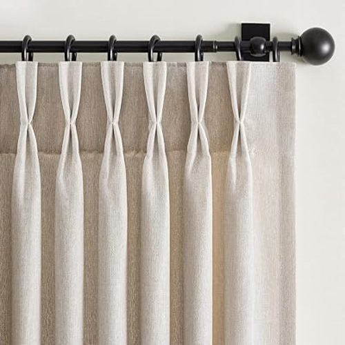 Pinch Pleated Linen Curtains 96 Inches Long 2 Panel Set (40" W x 96" L) for Living Room & Bedroom Window Natural Birch Light Filtering with Hooks,Rings & Back Tab,Neutral Boho Farmhouse Style