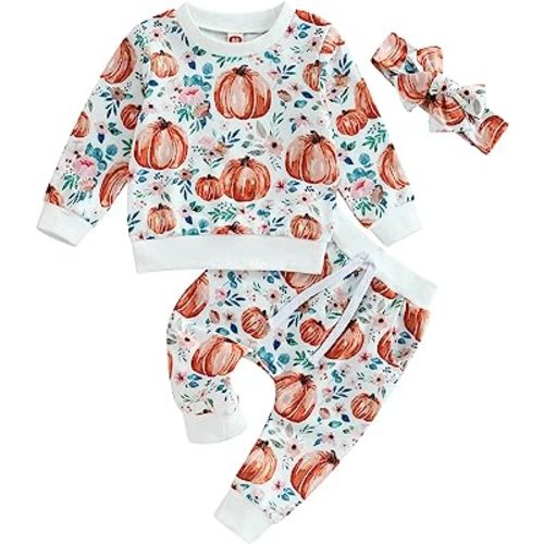 CIYCUIT 3Pcs Baby Girl Outfits Daisy Sweatshirt + Pants + Headband Infant Fall Winter Clothes