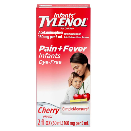 Infants' Tylenol Liquid Pain Relief and Fever Medicine, Oral Suspension, Dye-Free Acetaminophen for Sore Throat, Headache & Teething, Fever Reducer for Kids; Cherry Flavor, 2 fl. oz.; Pack of 1