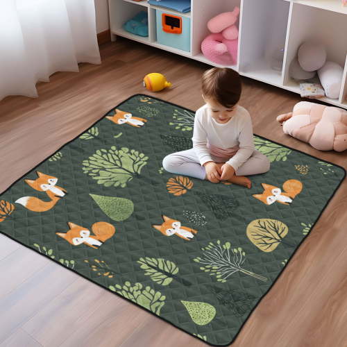 WOBOGO Foxes in The Forest Baby Playmats Extra Large Waterproof Rollable Activity Pads for Toddlers 5050inch