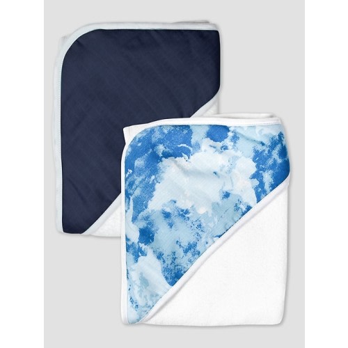 Honest Baby Clothing Two Pack Organic Cotton Hooded Towels in watercolor world, size: One Size