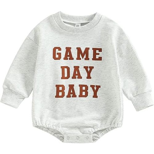 MERSARIPHY Baby Football Sweatshirt Romper Outfit Infant Girl Boy Funny Letter Long Sleeve Bodysuit Fall Winter Clothes